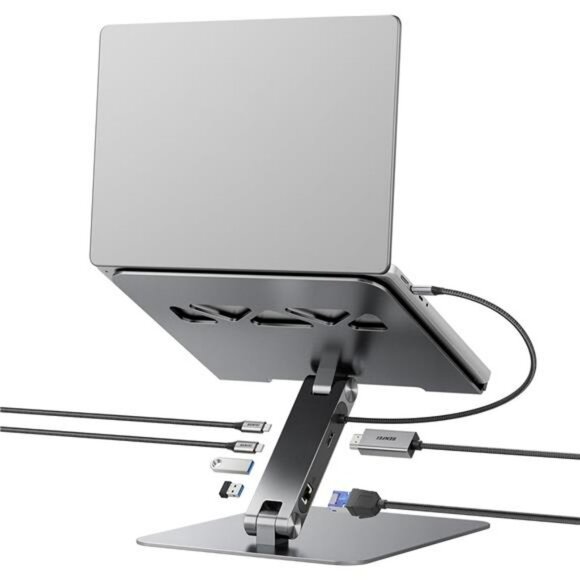 Laptop stand with USB C docking station HDMI 4K Ethernet power delivery hub - Picture 1 of 8